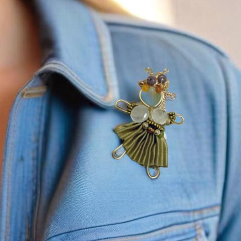 Pixie Pin – Handmade Whimsical Brooch with Silk & Beads