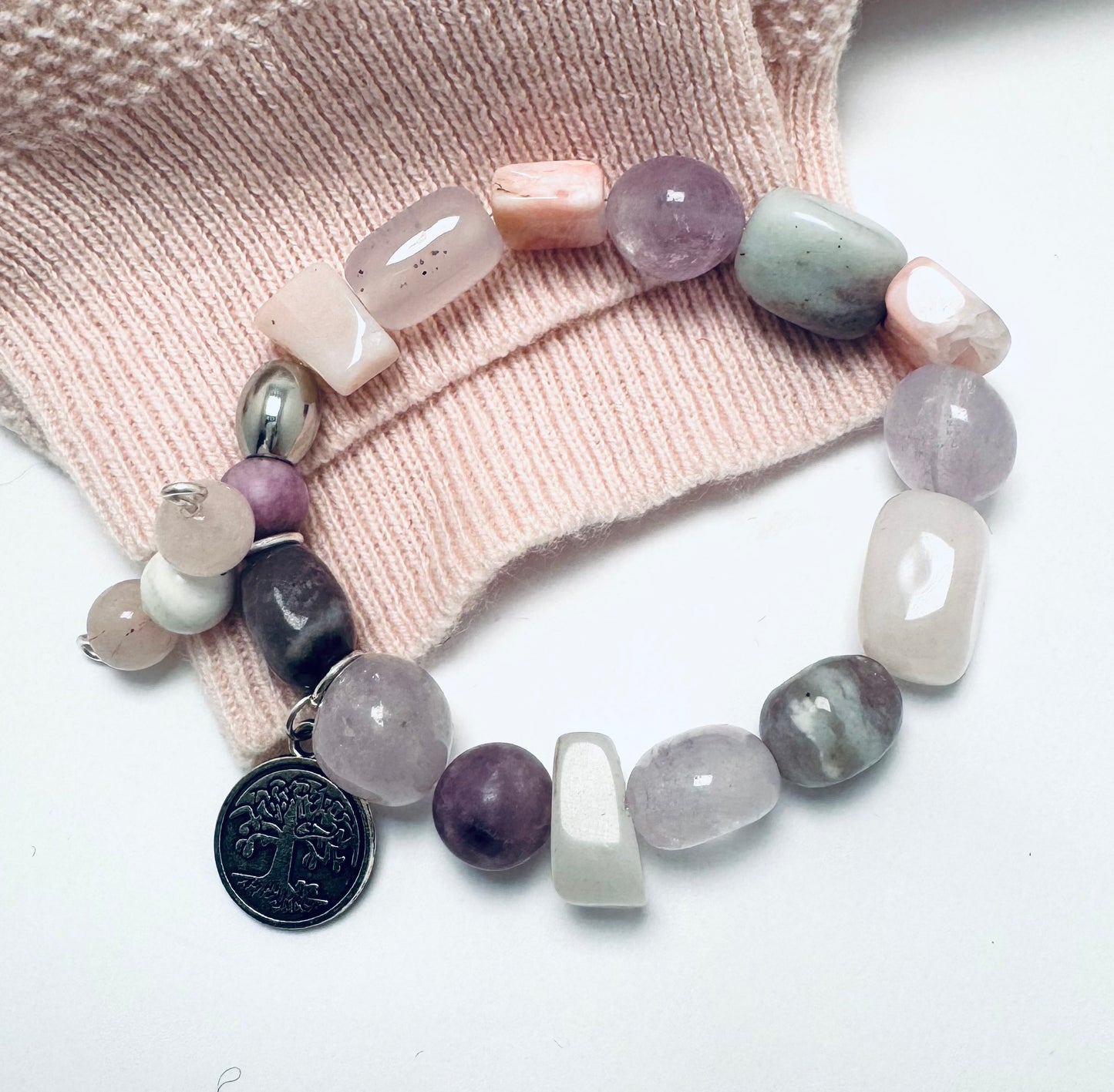 Heart and Soul - Boho Chic Bracelet with Rose Quartz and Amethyst