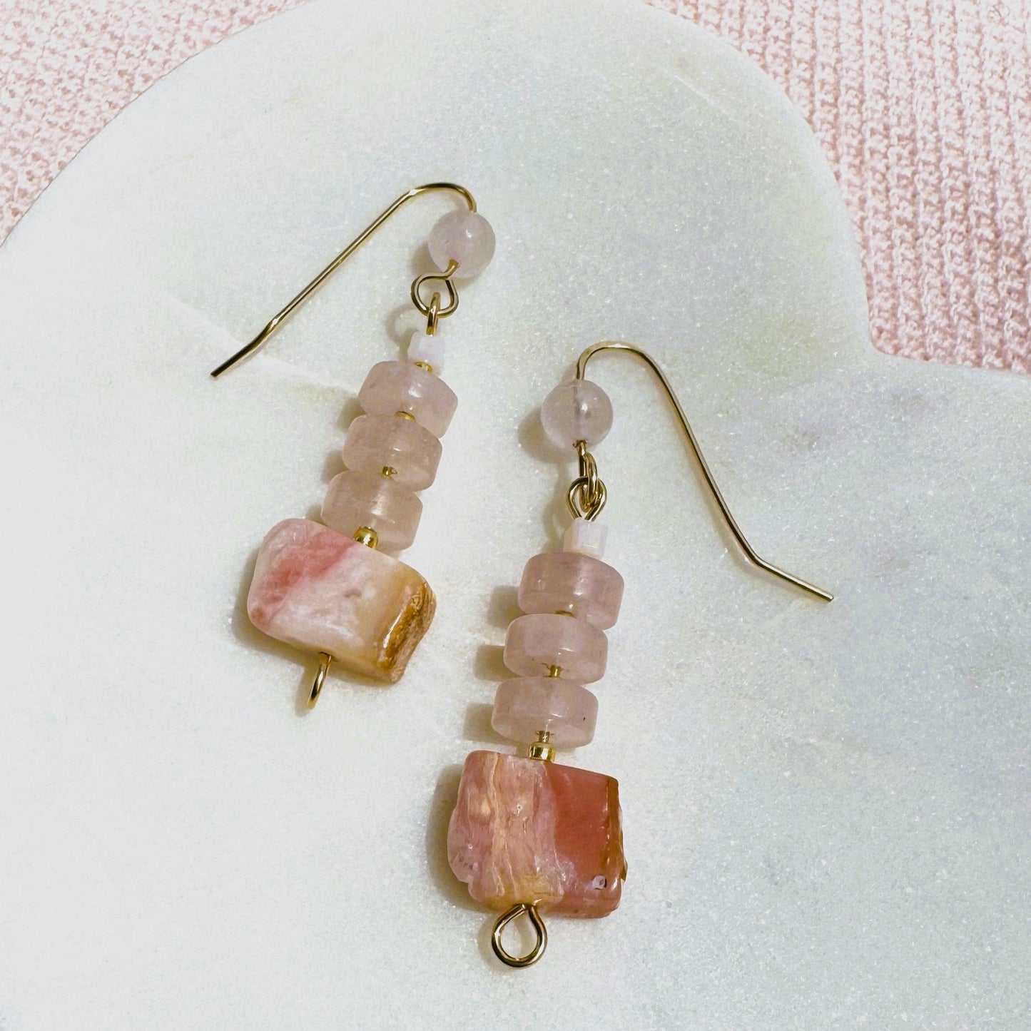 Heart and Soul Collection - Drop Pierced Earrings with Rose Quartz