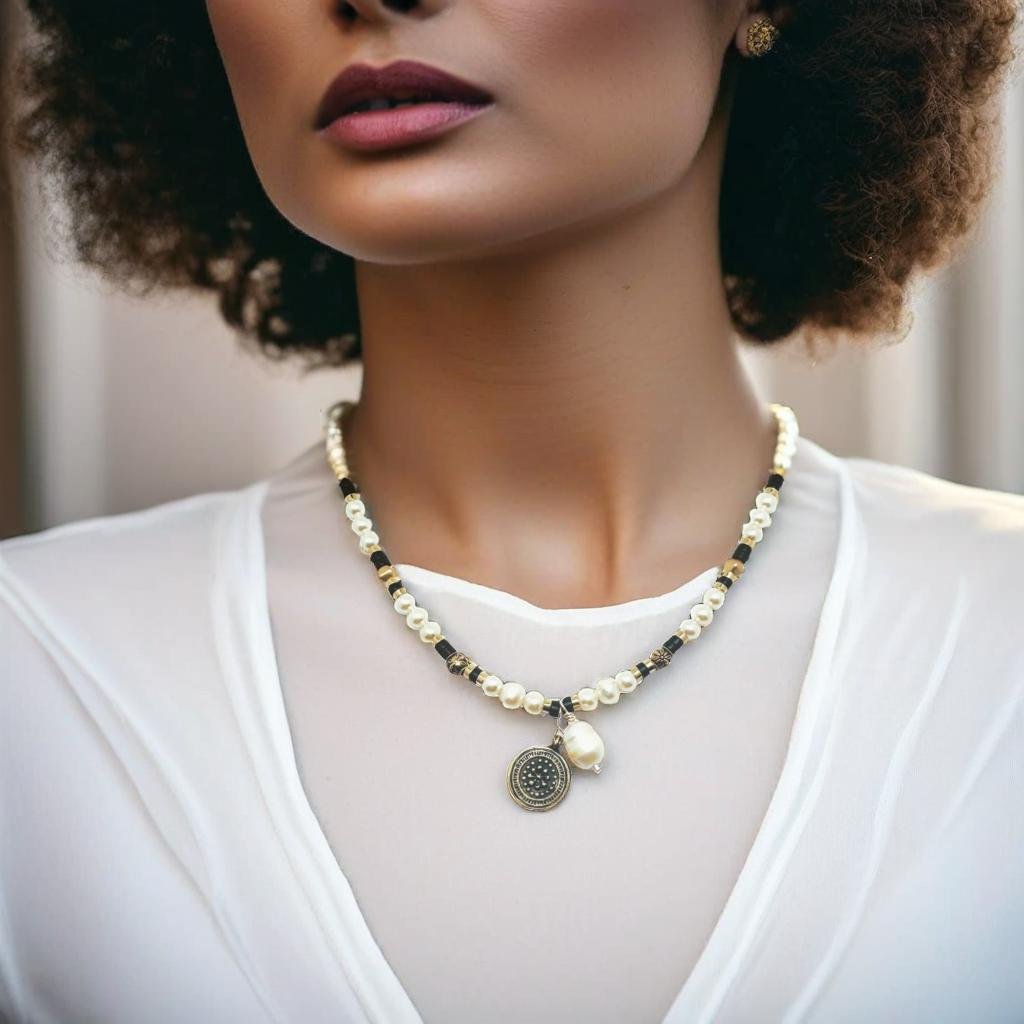 Downtown Fusion Collection - Pearl and gold charm necklace