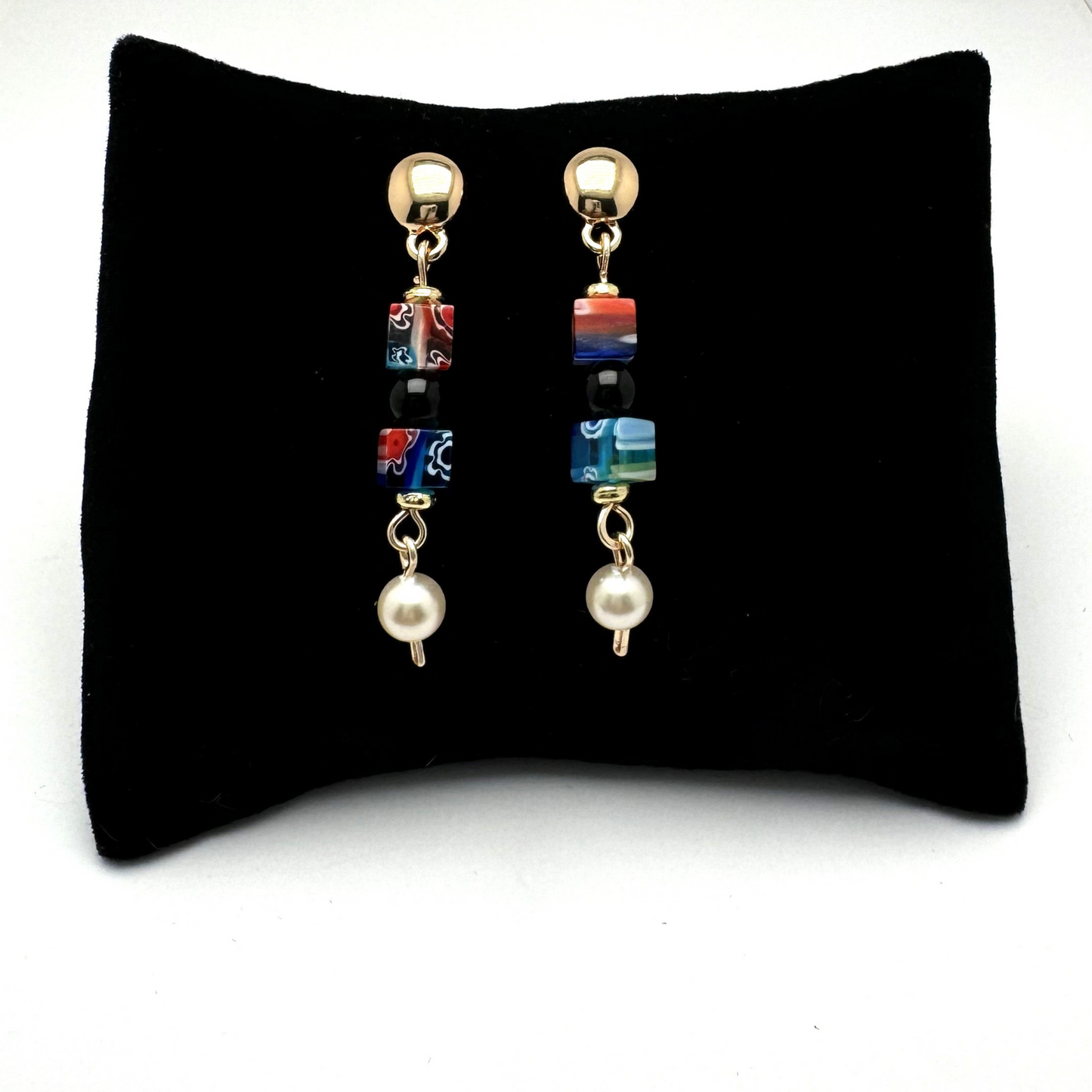 Downtown Fusion - Glass and Garnet Drop Earrings
