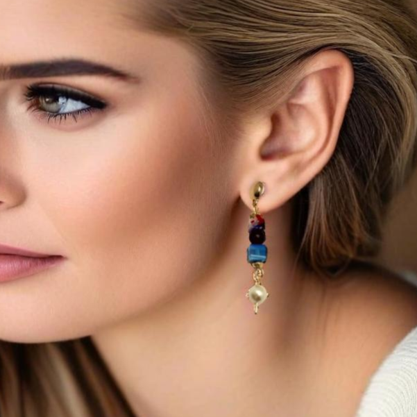 Downtown Fusion - Glass and Garnet Drop Earrings