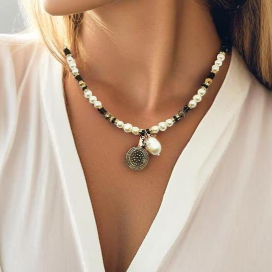 Downtown Fusion Collection - Pearl and gold charm necklace