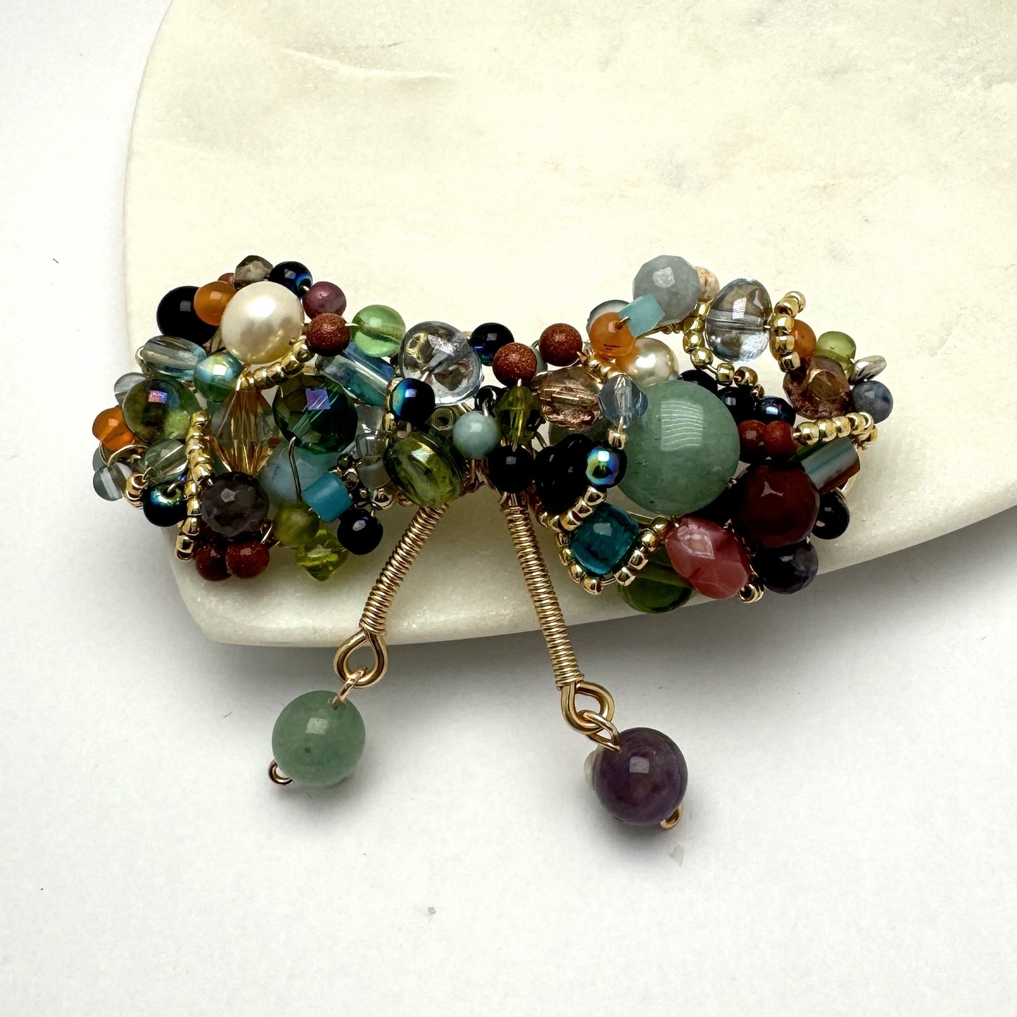 Retro Style Beaded Bow Brooch