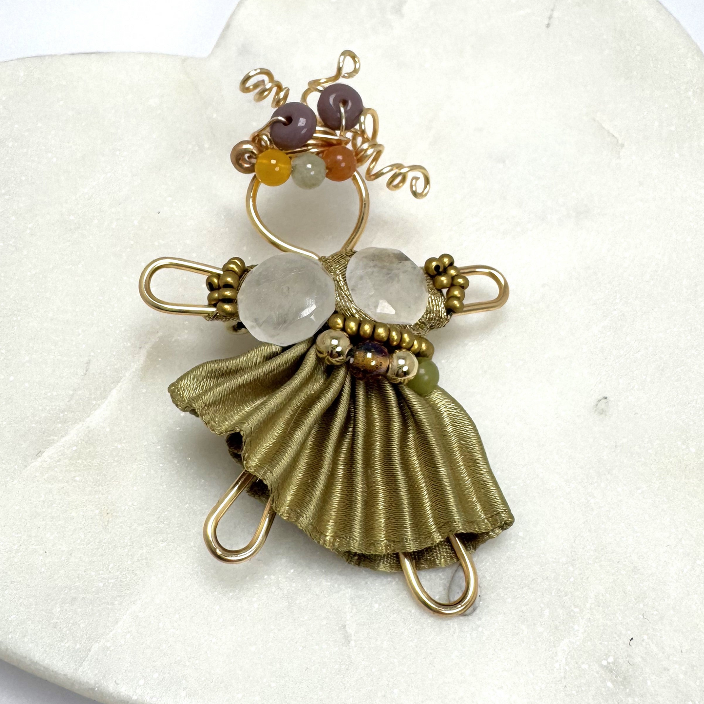 Pixie Pin – Handmade Whimsical Brooch with Silk & Beads