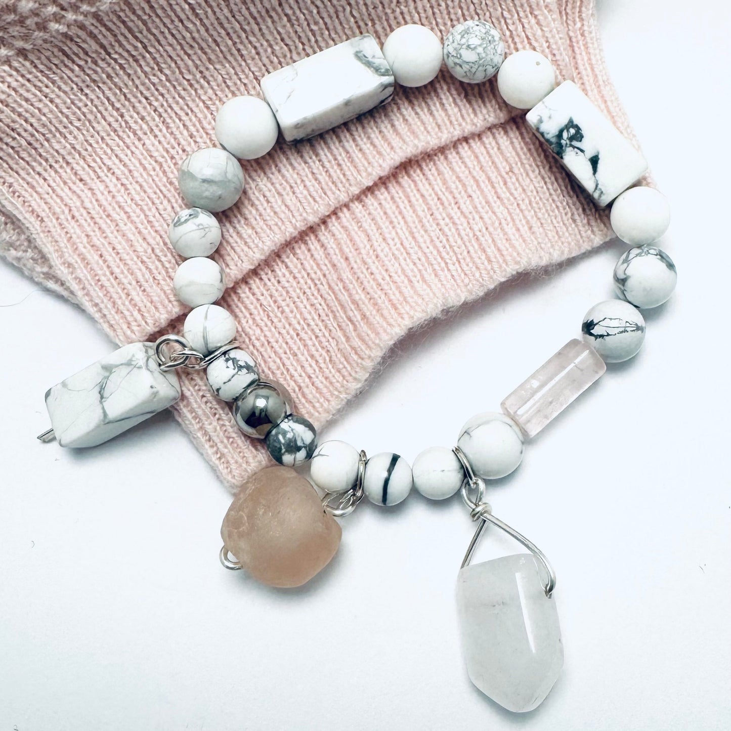 Heart and Soul Collection- Bracelet with Howlite and Sea Glass
