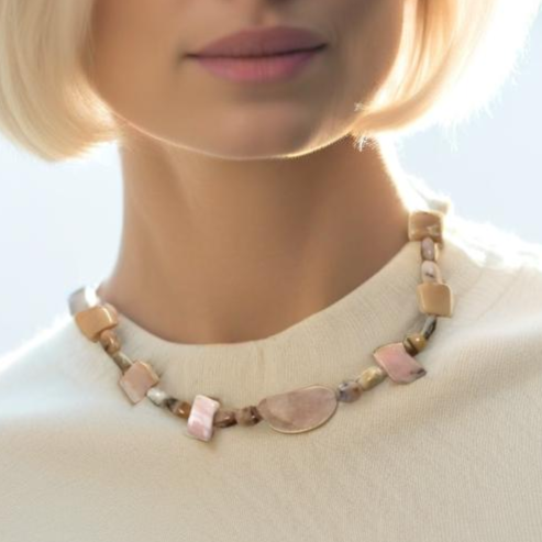 Rose quartz and pink opal beaded necklace