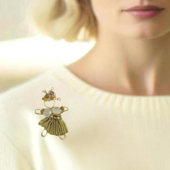 Pixie Pin – Handmade Whimsical Brooch with Silk & Beads