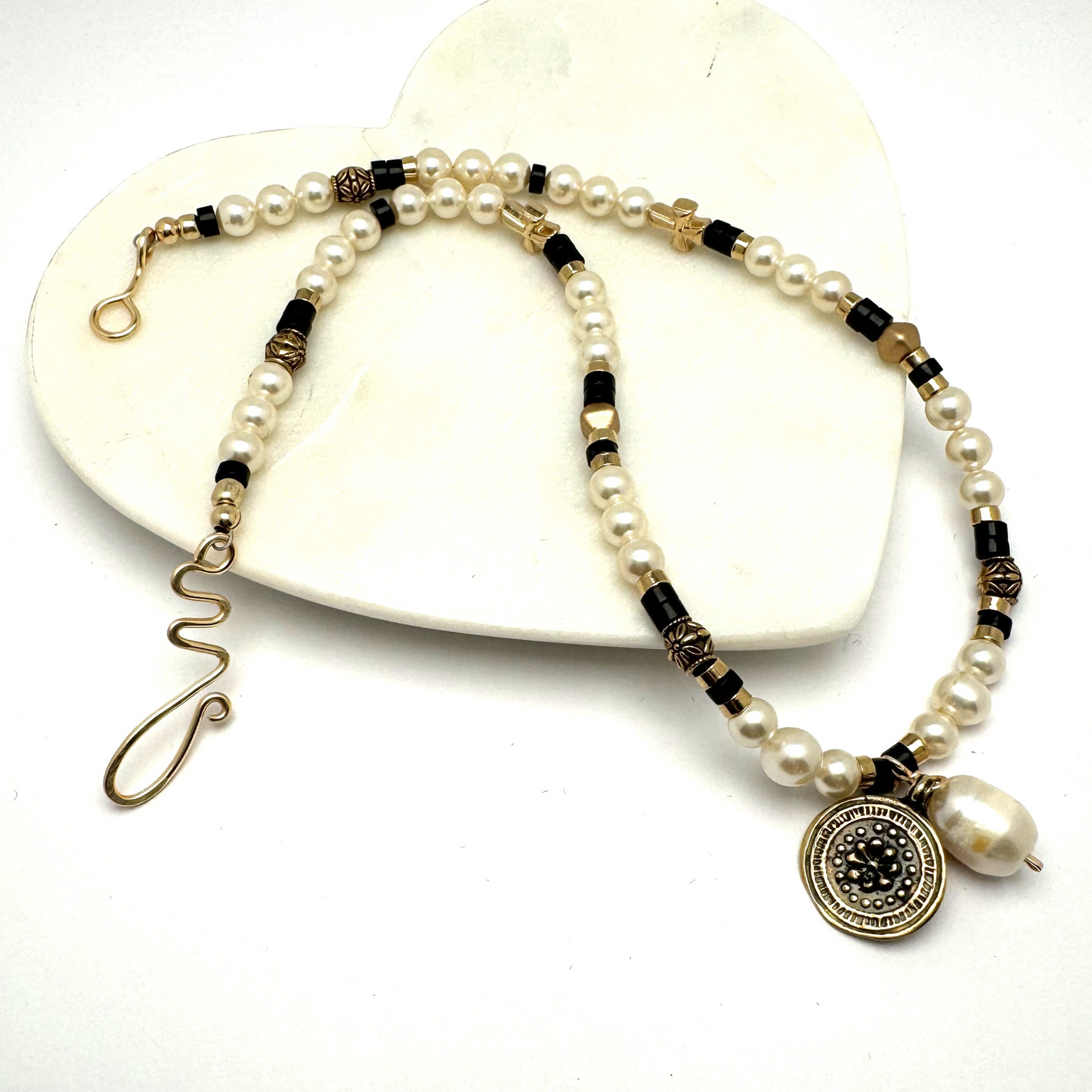 Downtown Fusion Collection - Pearl and gold charm necklace