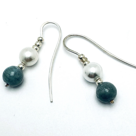 Urban Beachcomber Collection - Drop Earring with Pearl and Aquamarine