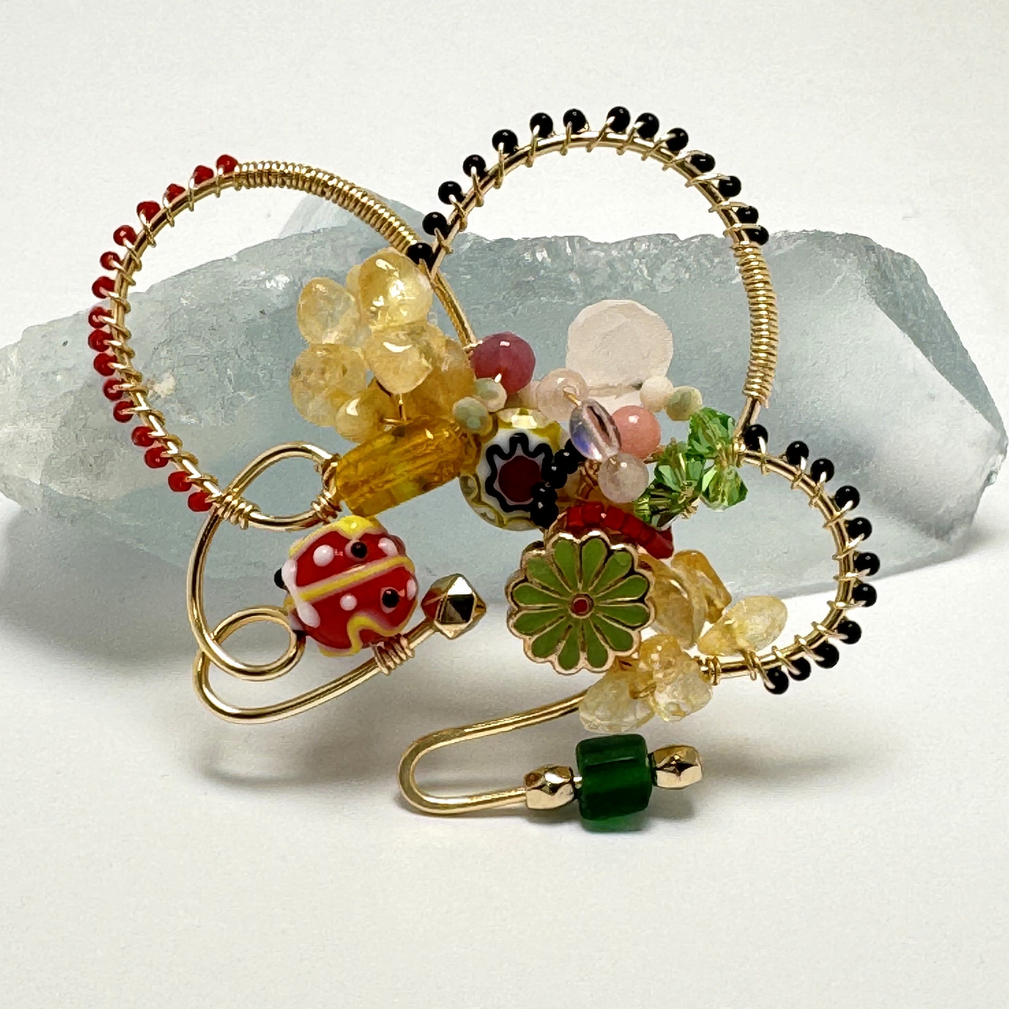 Bloom Pin – Handmade Floral Brooch with Semi-Precious Stones